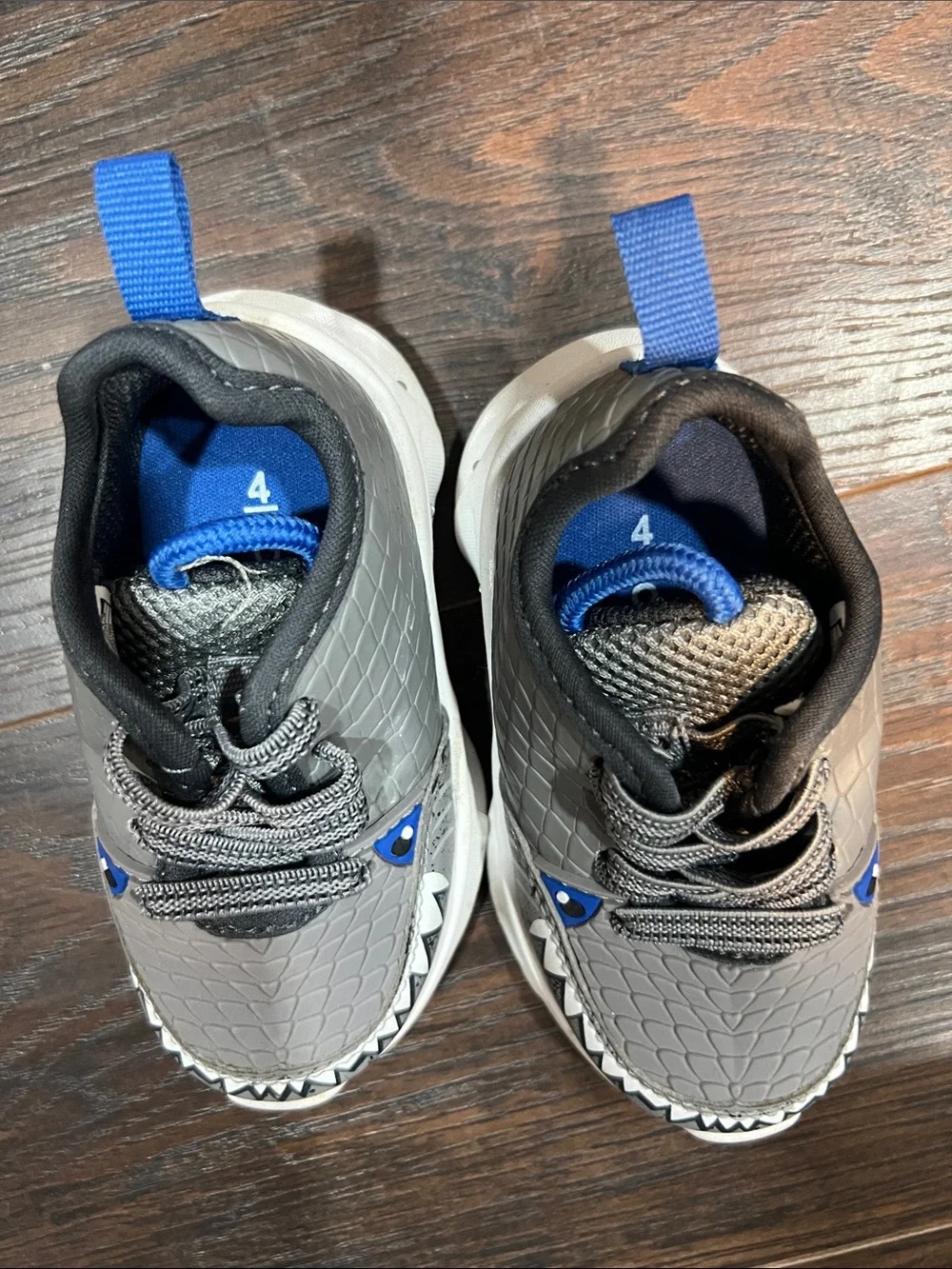 Kids Grey and Blue Shark-Print Sneakers